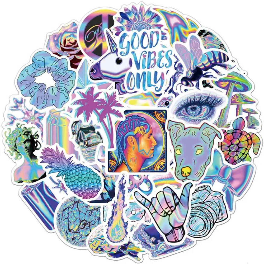 10/30/50pcs INS Style Holographic Laser Stickers Colorful Gradient Graffiti Decals DIY Luggage Journal Aesthetic Cartoon Sticker