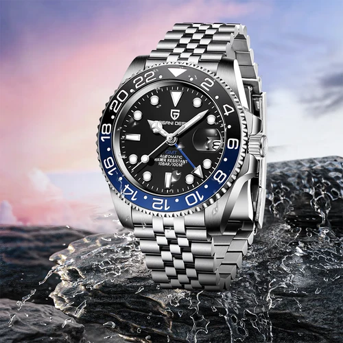 PAGANI DESIGN 40MM reloj automático GMT de cerámica reloj mecánico para hombre cristal de zafiro 100m reloj mecánico resistente al agua para hombre