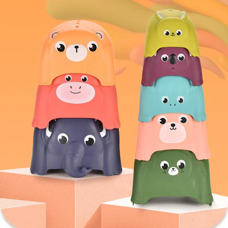 Kinderen Cartoon Dieren Stapelen Speelgoed Kinderen Stapelen Cups Opvouwbare Toren Speelgoed Bad Spelen Water Set Kinderen Educatief Puzzel Speelgoed