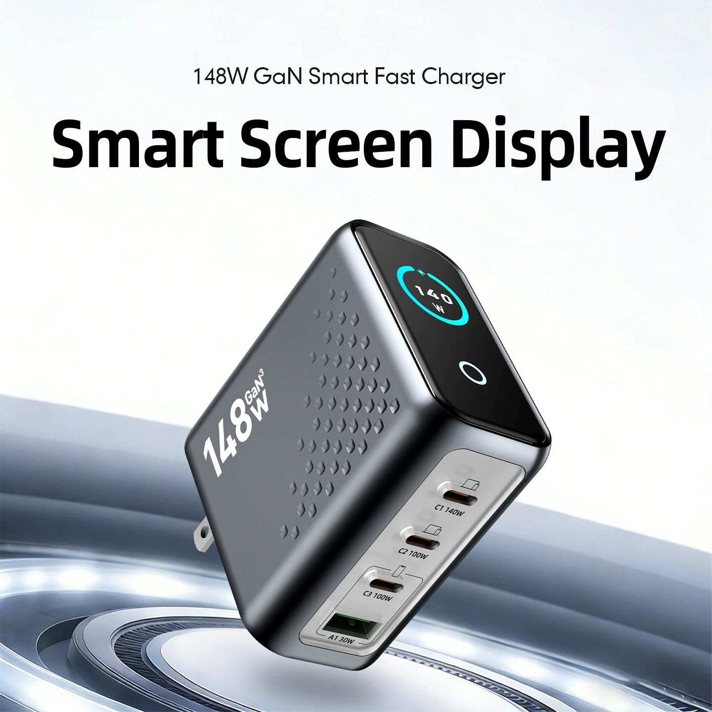 new-148w-gan-wall-mounted-multi-port-charger-with-display-4-usb-c-ports-3c1a-fast-charging-compatible-with-phones-and-tablets