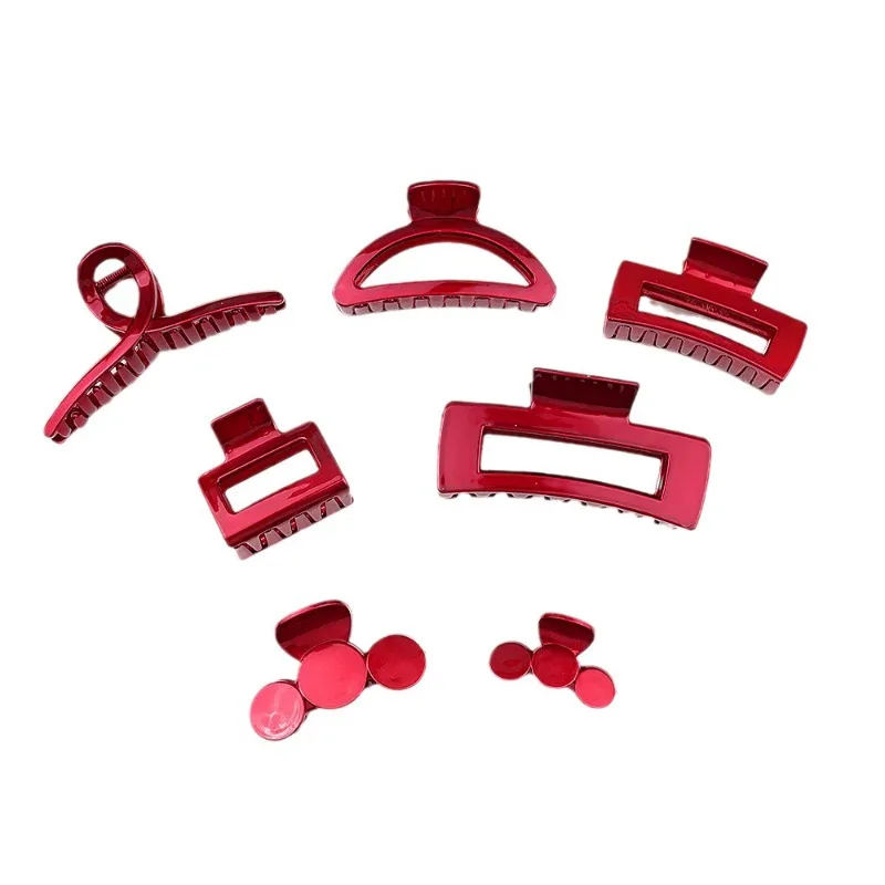 PC Hairpin Female Back Brain Clamping Clip Shark Grab Clip Hairpin Clamping Large Frosted Hair Clip Red Headwear Hairaccessories