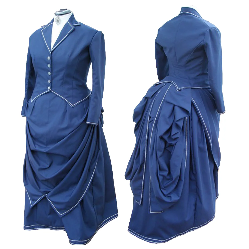 

Medieval Victorican Blue Bustle Dress Women Walking Dress Southern Belle Gown Ball Historical Dress Custom Made