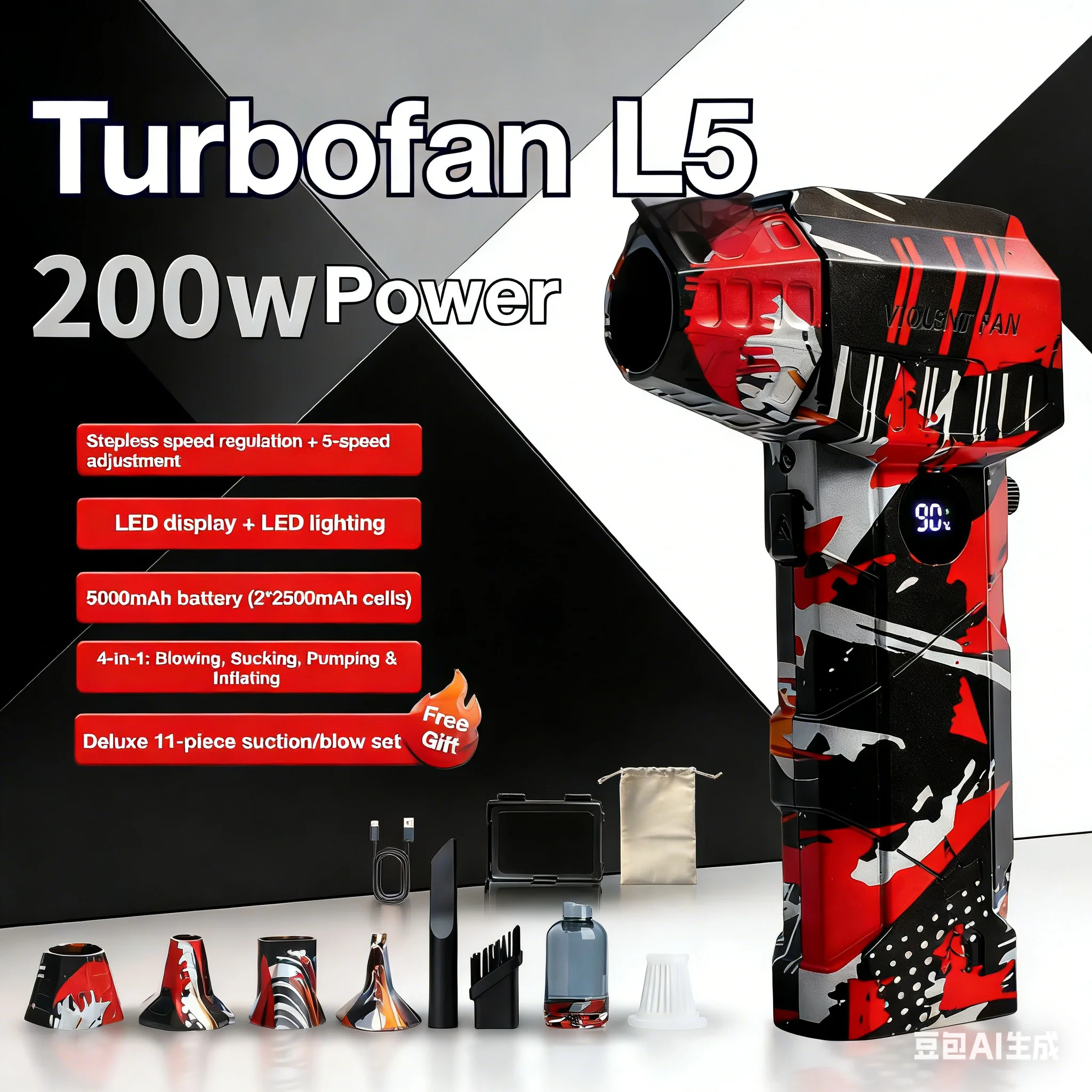 

L5 Воздуходувка 140000 об/мин Турбоструйный вентилятор Мощный компьютерный пылеудув Инструменты для очистки Тип-C Перезарядка Портативная ручная дрейка