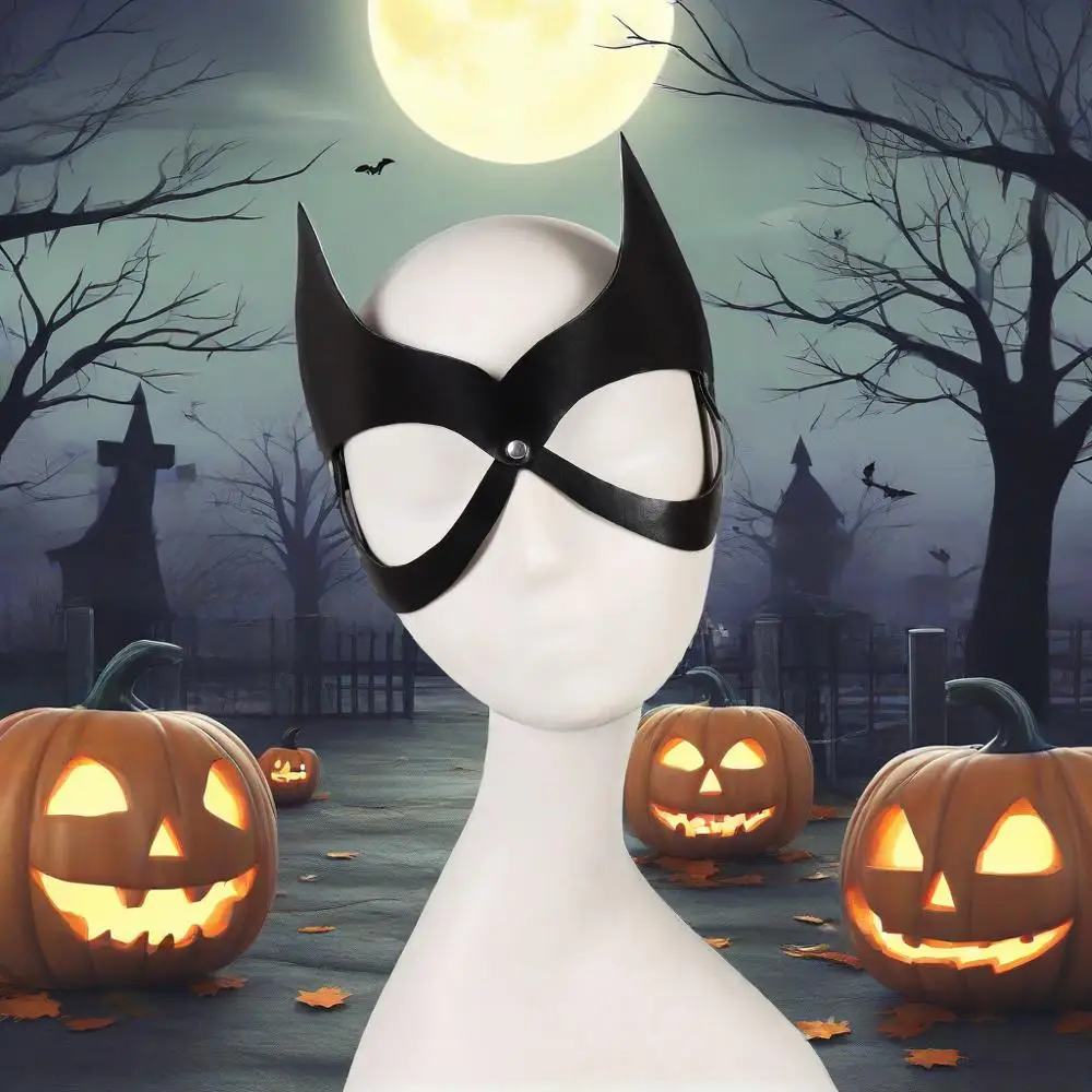 قناع تنكر قوطي من الجلد الأسود، مناسب لأزياء تنكرية، ملحقات لعب الأدوار لقناع العين