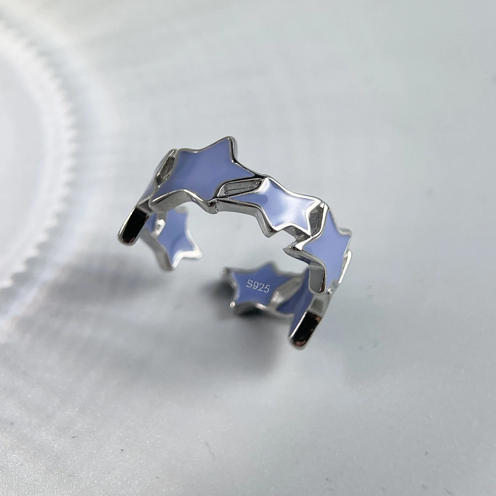 925 Sterling Silver Rings for Women Couple Minimalist Handmade Simple Blue Star Ring Fine Jewelry Gift Prevent Allergy