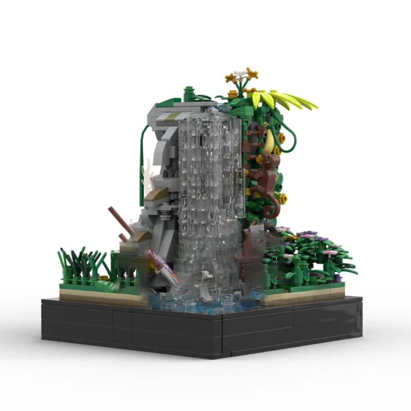 Moc Bausteine Modulare Inseln Angeln Party In Der Nähe Der Wasserfall Technologie Blöcke Weihnachten DIY Spielzeug Bau Geschenke