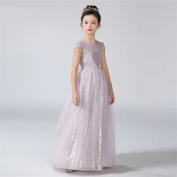 Dideyttawl dostosowana sukienka z okrągłym dekoltem dla dziewczynki cekiny błyszczące sukienki dla dziewczynek rękawy z kapturkiem urodziny dzieci formalne suknie księżniczki