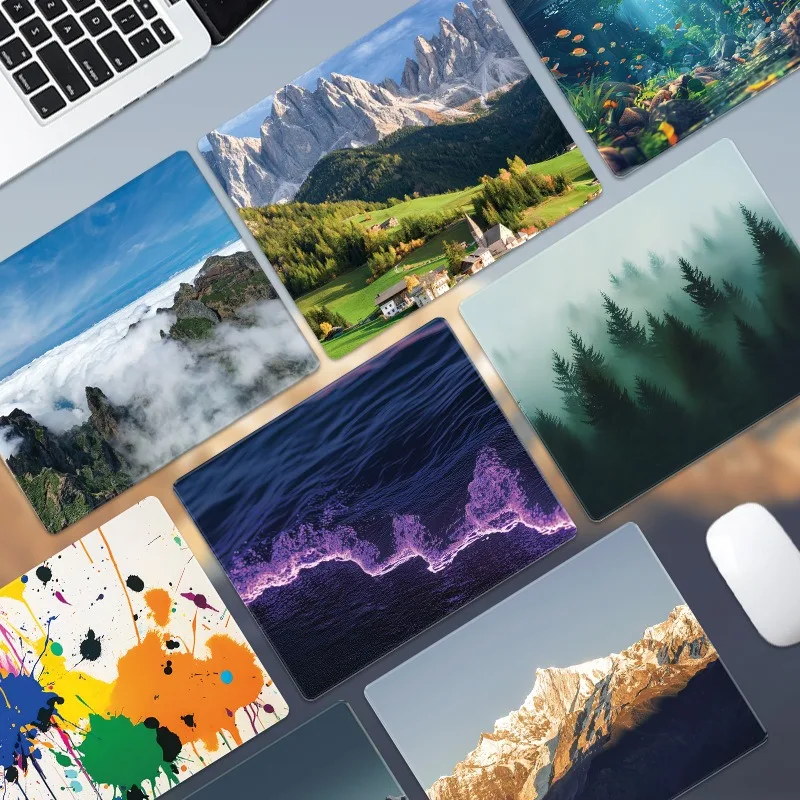 Multi Style Nature Scenery Mouse Pad Non Slip Rubber Desk Mat Aurora Mountain Beach Palm Farm Landscape Office Small Mousepad