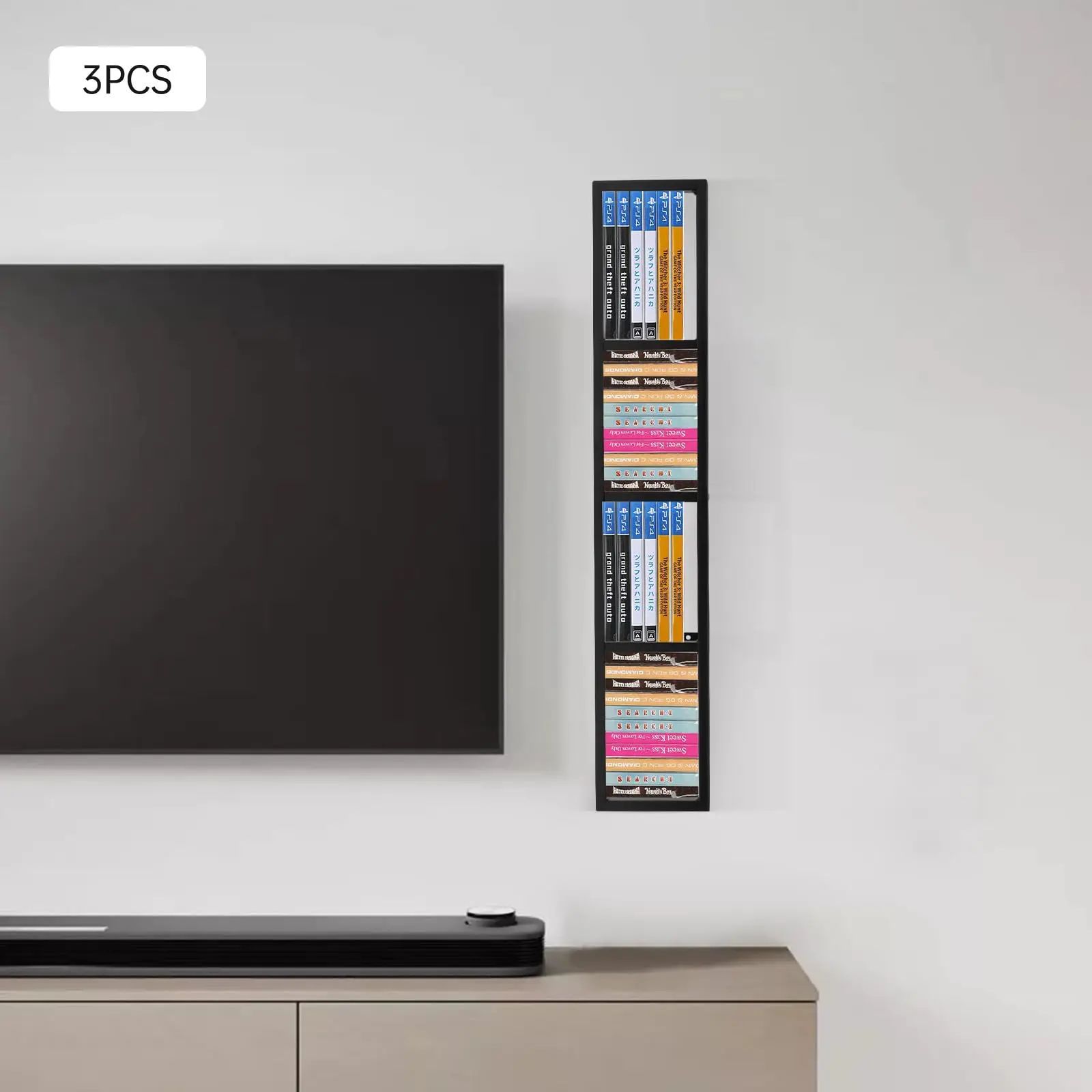 Rak Penyimpanan Media - Rak Penyimpanan Cd Desain Terbuka 34 Inci Pemasangan di Dinding - Rak Mengambang Logam Organizer Cd Dvd - Penyimpanan Kubus Med