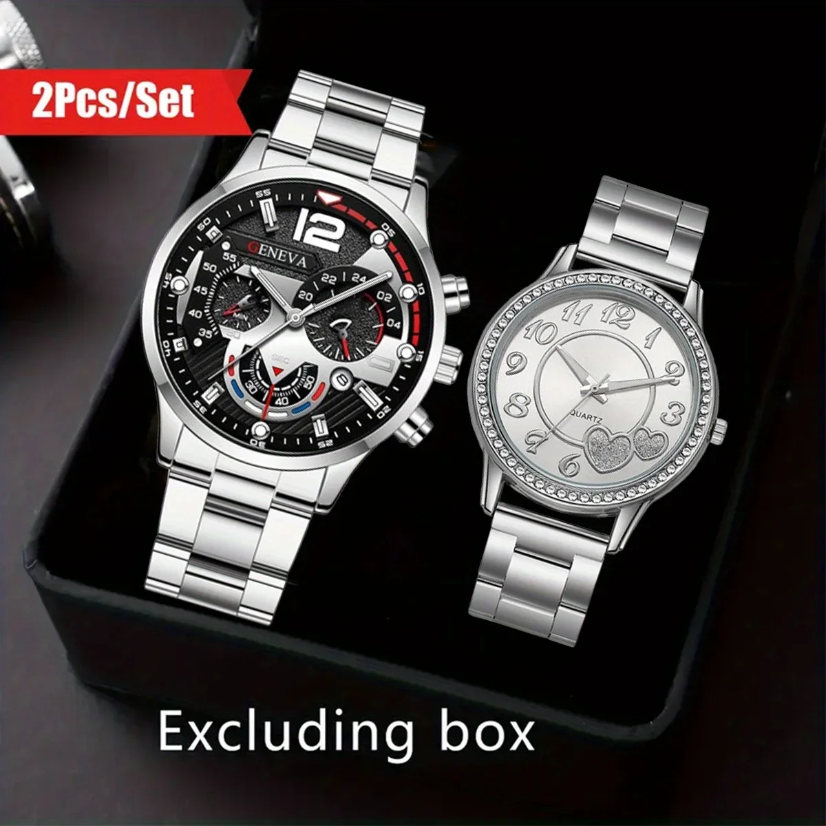 2PCS - Couple Fashion Leisure Watch - Business Leisure Watch - Shining Heart shaped Quartz Watch Fashion Watch - Gift