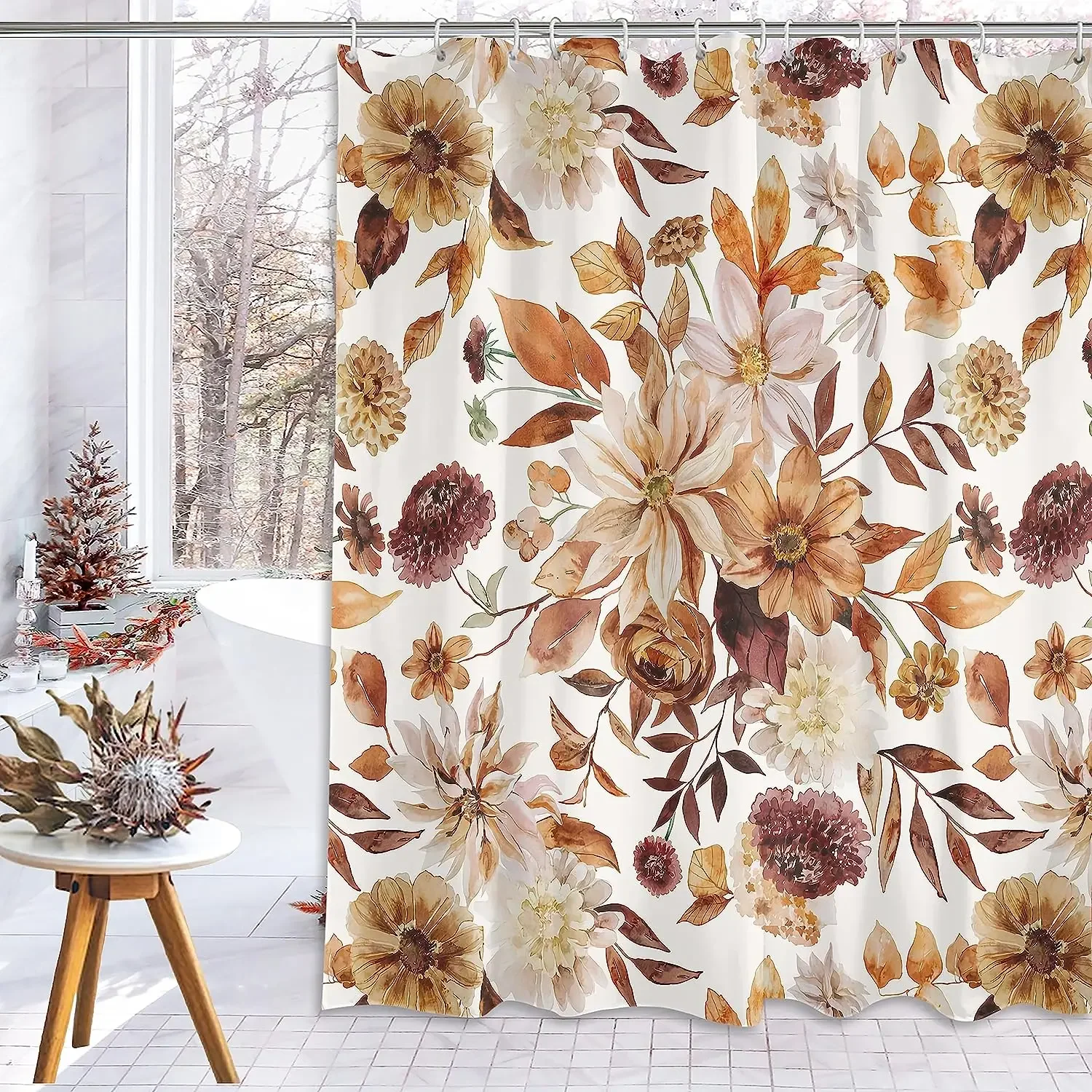 Pumpkin Patch Autumn Shower Curtain Farmhouse Harvest Season Home Decor for Bathroom Maple Fall Polyester Bath Curtain with Hook