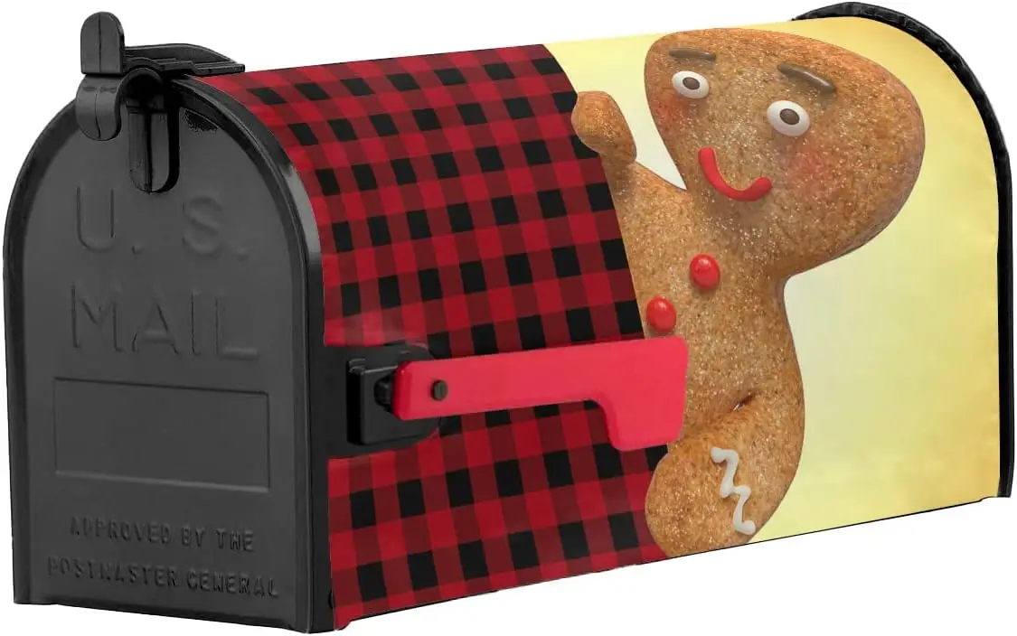 Mailbox Decals Personalized Outdoor Stickers Personalized Gingerbread Man Christmas Black Red Buffalo Plaid Mailbox Decal