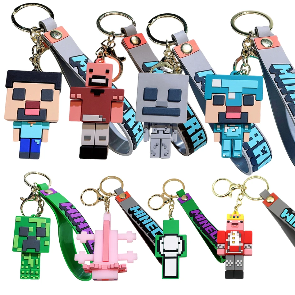

Minecraft Figure Model Toys Pixel Keychain My World Cartoon Creeper Doll Silicone Pendant Keyring Car Backpack Key Gifts