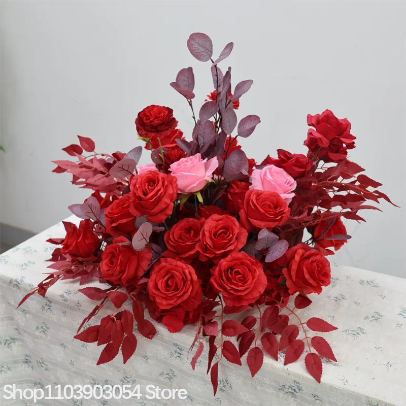 Rote Künstliche Rosen-Tischdekoration, Blumenarrangement für Hochzeit, Esstisch, Blumendekoration für Bankett, Party, Hotel, Eventdekoration – Detail 2