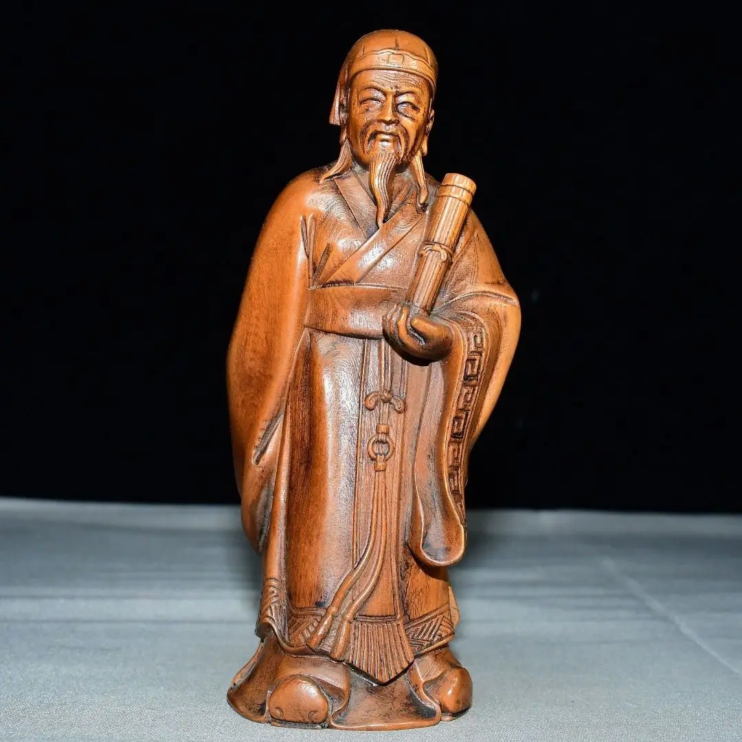 Hand Carved Wood Ancient Scholar Statue Figurine Home Desktop Ornament Craft Gift