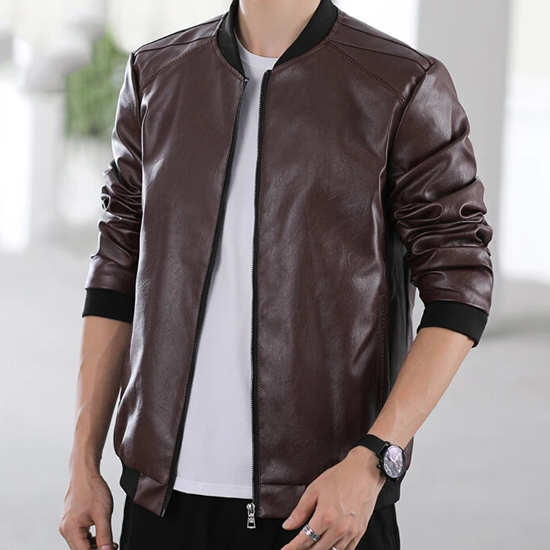 TRAF 2024 Leather Men Spring Korean Comfortable Slim Trend Handsome Men\'s Leather Jacket Motorcycle Leisure Jacket