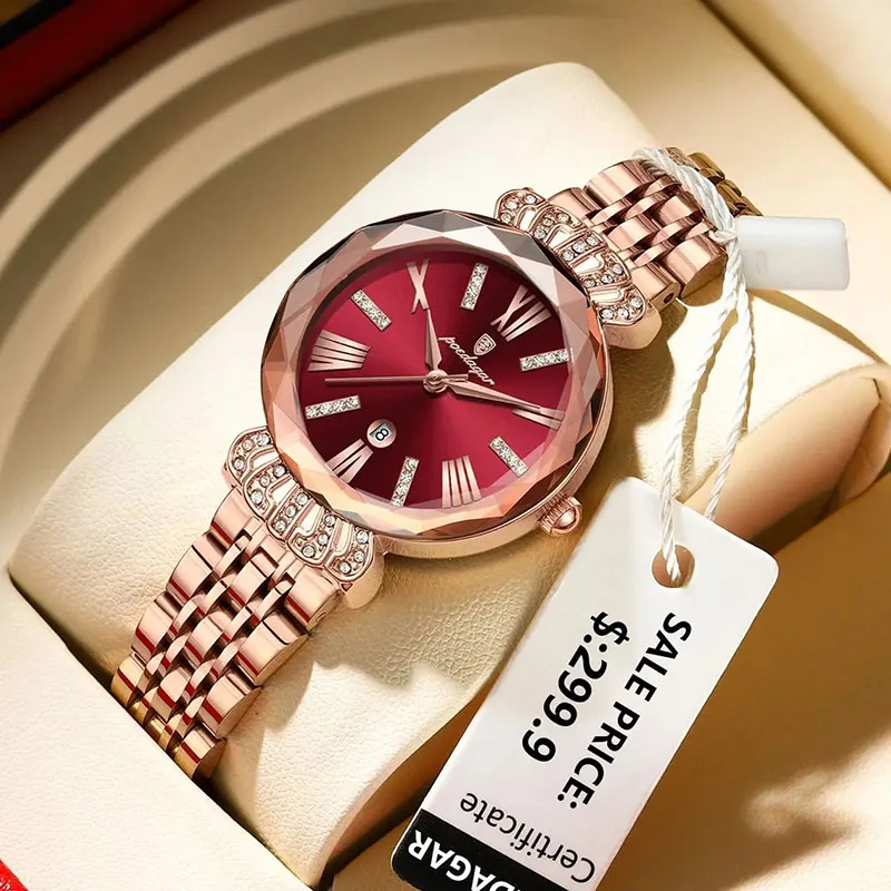 New Diamond Dial Women Watches Top Brand Luxury Style Waterproof Woman Watch 2024 Rose Gold Stainless Steel Calendar Dress Clock