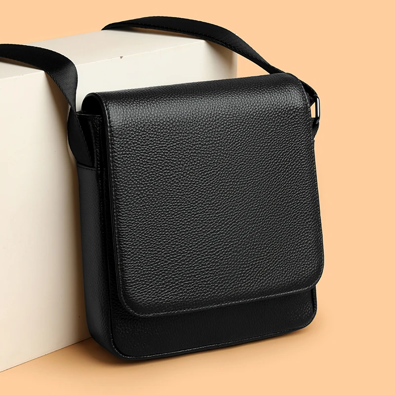 

100% Genuine Leather Fashion Minimalist Men Shoulder Bag, Versatile Cowhide Crossbody Bag for Daily Work Travel & Casual Outfit