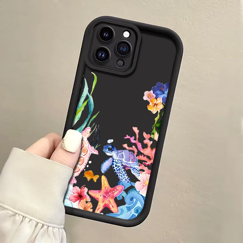 Aquarell-Schildkröten-Handyhülle mit Trageriemen für iPhone 12 13 14 15 16 17 Pro Max 15 14 13 Plus 17 E Stoßfeste Matte Silikonhülle – Detail 5