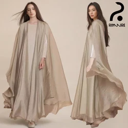 RIMAIRE-Vestido de organza para mulheres muçulmanas, conjunto de cores sólidas, leve e brilhante, turco e islã, roupas com véu, 2 PCs