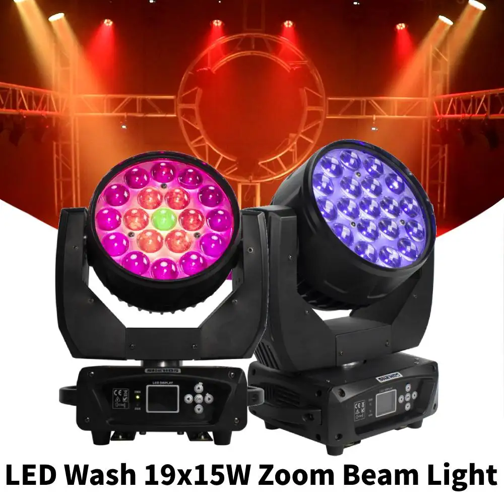 

1/2pcs LED Wash 19x15W RGBW Zoom Beam Moving Head Lighting with Flight Case for DJ Disco KTV Bar Nightclub Stage Light