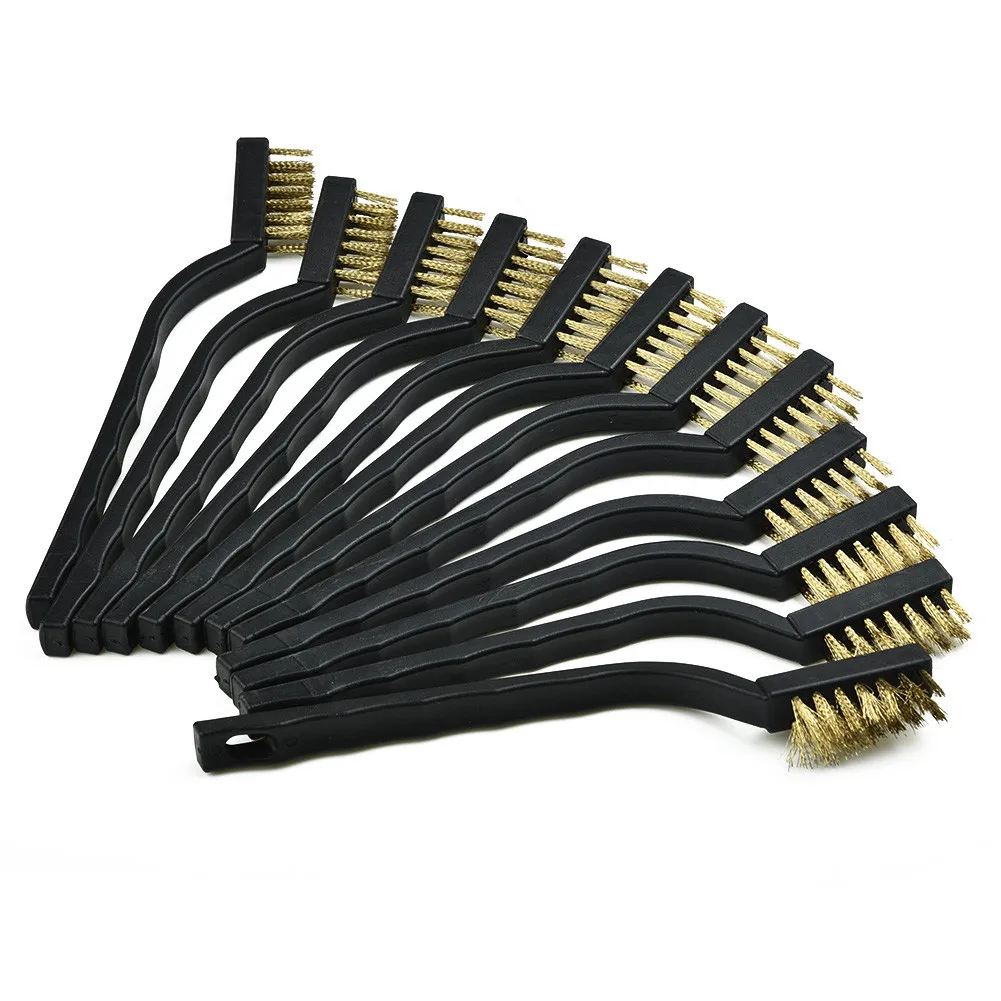 12PCS Wire Brush Mini Micro Small Steel Brass DIY Paint Rust Remover Removal Metal Dust Brush Anti-rust Clean Tool