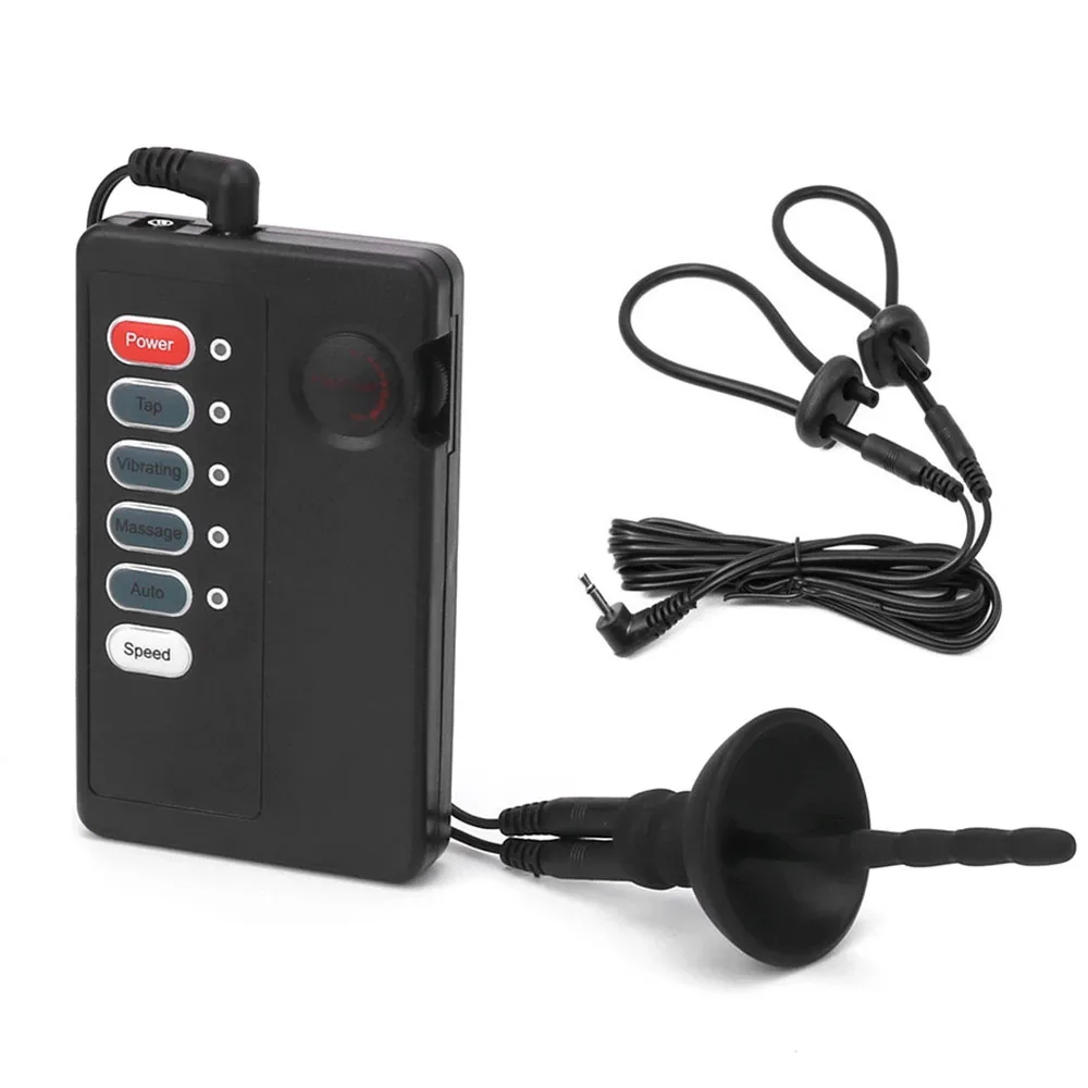 Electro Shock Penis Ring Electro Stimulate Massage Horse Eye Stick Silicone Penis Plug Glans Trainer Penis Extender Men Sex Tool