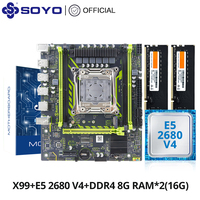 SOYO X99 Motherboard Set Kit With LGA2011-3 Xeon E5 2680 V4 CPU DDR4 16GBx1 2133MHz RAM NVME M.2 SATA for Desktop Computer