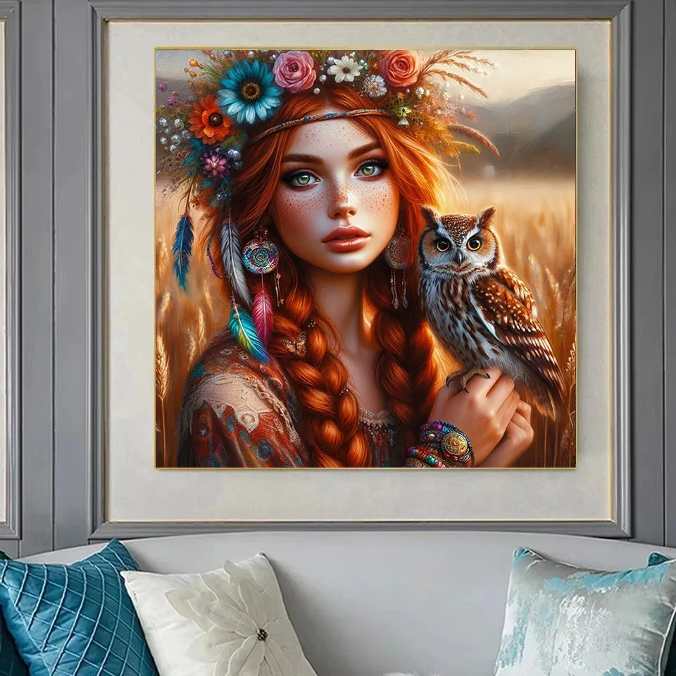 Beautiful Tattoo Tribe Girl and Owl DIY Diamond Painting New 2025 Dreamcatcher Diamond Mosaic Embroidery Sale Rhinestone Decor