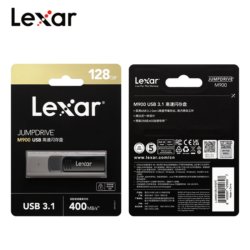 Original Lexar JumpDrive M900 Metal USB 3.1 Flash Drive 64GB 128GB 256GB Memory Stick USB Disk Read 300MB/s Storage Drive For PC