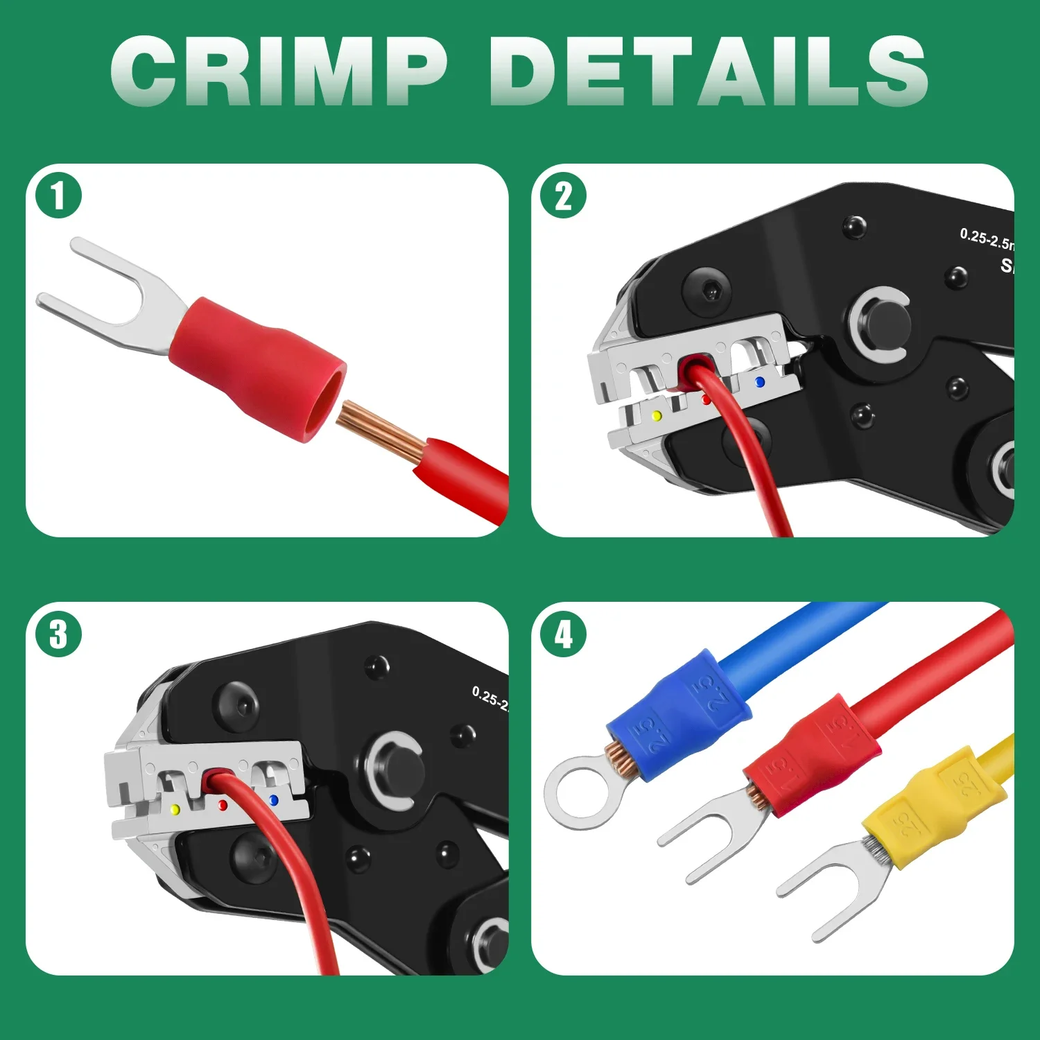 أداة العقص SN-02C للكهرباء المعزولة -AWG 23-13 أدوات المكشكش السقاطة - كماشة تجعيد الأسلاك - للموصلات المعزولة #6