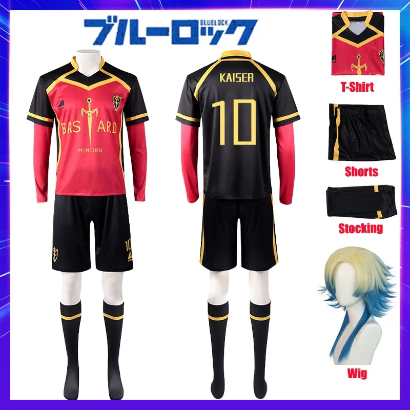 

Game Anime Blue Lock Cosplay Costume Wig Shorts T-shirt Stocking Isagi Bachira Chigiri Nagi Reo Ness Football Clothes For Men