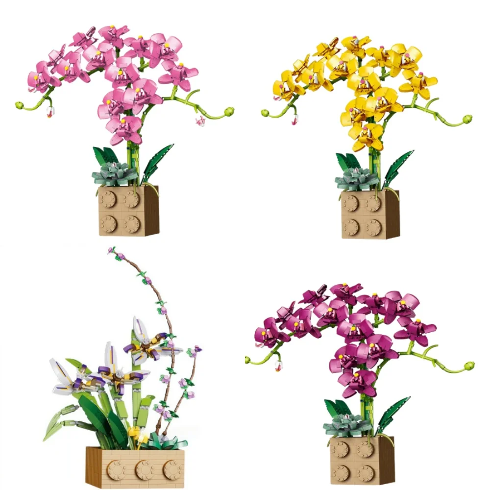 

Новые креативные строительные блоки, гирлянда, серия орхидей, бонсай, украшение для дома для девочек, украшения для взрослых и детей, сборка, Рождественский день g