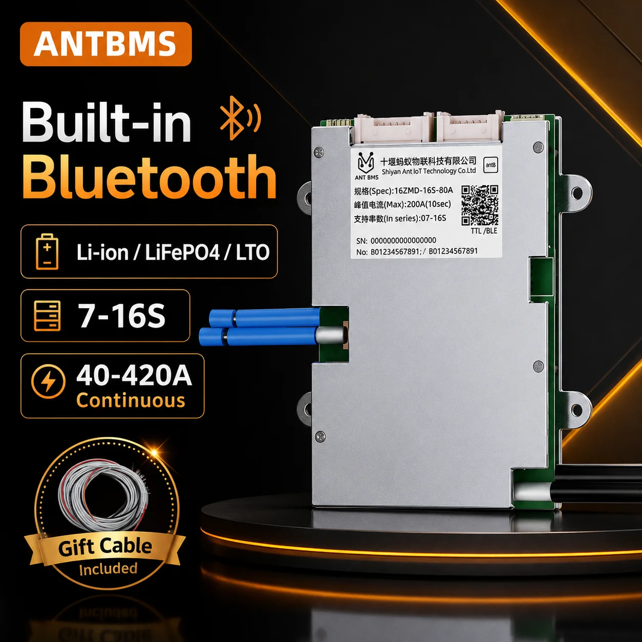 

ANT BMS 7S 8S 9S 10S 11S 12S 13S 14S 15S 16S for Lifepo4 Li-ion Battery 24V 36V 48V 60V 40A 80A 130A 420A BT smart balance board