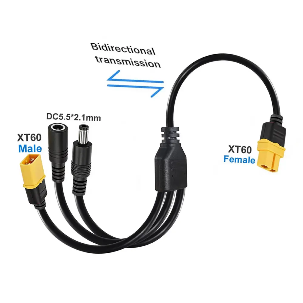 3-in-1 XT60 to Two DC5521 Connector Convert Cable,Male Female XT60 Extension Adapter Cord Charging Conversion Plug Power Cable image 5