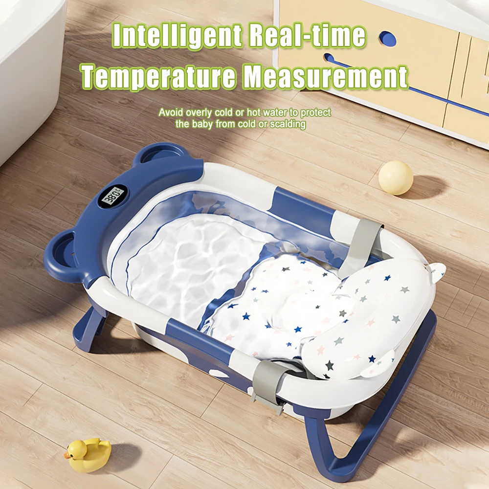 Folding Baby Bathtub Portable Non Slip Temperature Display Washing Tub Bathtub Collapsible for Toddler Infant Newborn Foldable