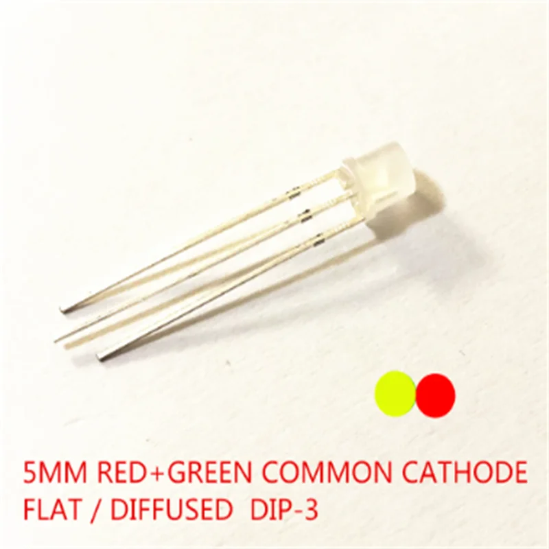 1000pcs 5mm Red+green Common Cathode Flat Head / Diffused F5 Bicolor Dip Led Red And Yellow Green Dip-3 Light Beads Lamps