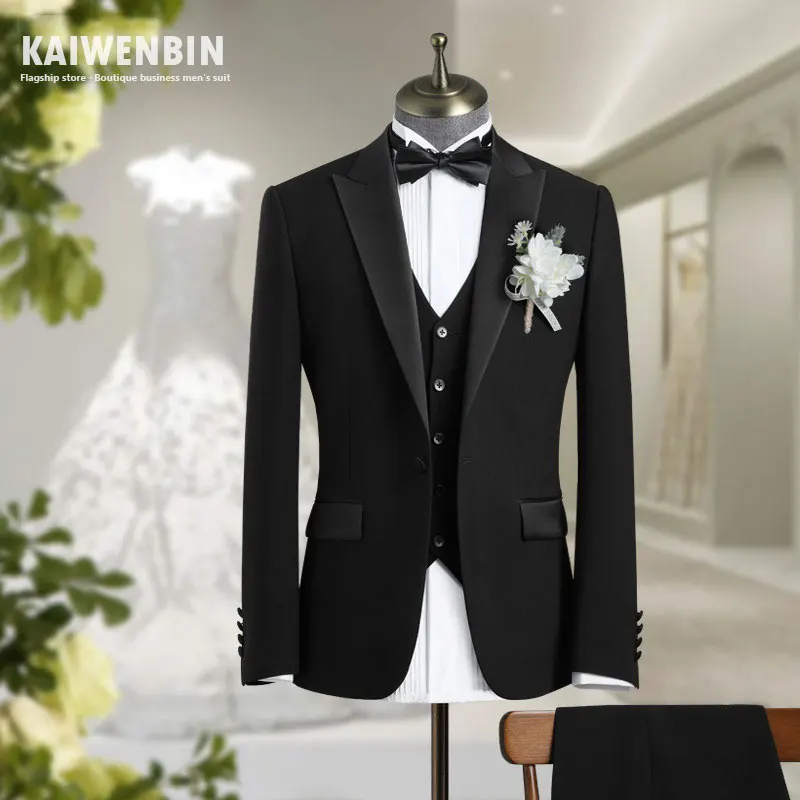 

Мужской костюм из двух предметов, черный свадебный банкетный костюм жениха, деловое платье на заказ