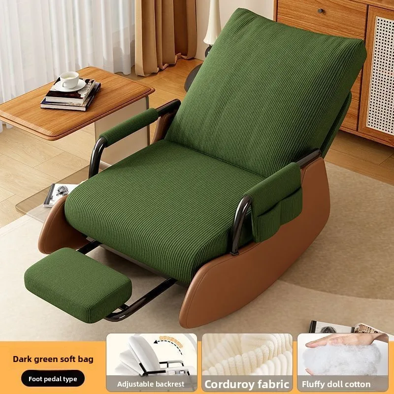 Multi-Functional Corduroy Rocking Chair Adjustable Recliner Lounge Chair for Living Room Modern Accent Furniture