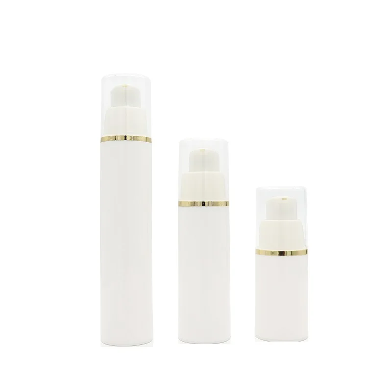 

15ml 30ml 50ml Portabe Empty White Vacuum Sample Bottle Airless Lotion Pump Clear Cover Cosmetic Plastic Packaging Bottle 20pcs