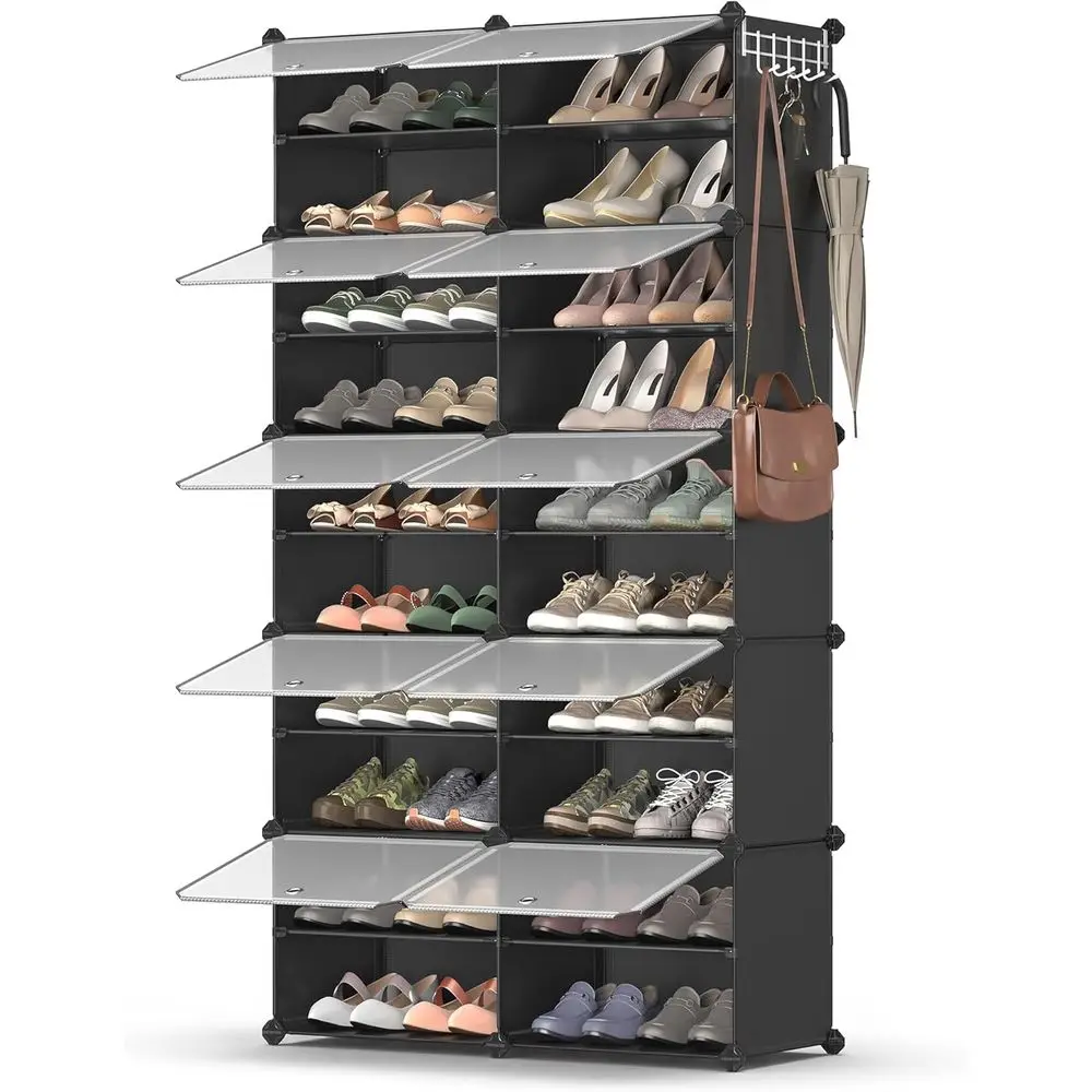 

10-Tier Adjustable Shoe Storage Cabinet, Holds 40 Pairs, Black and Transparent
