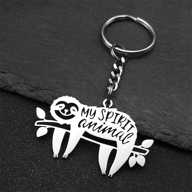 My Spirit Animal Sleep Sloth Keychain For Women Men Stainless Steel Gold Silver Color Lovely Cute Branch Keyring Jewelry Gifts