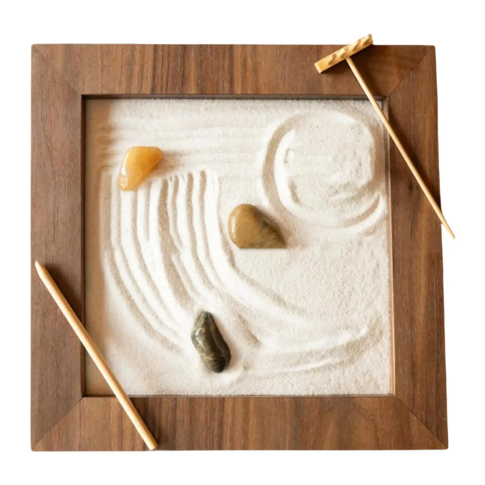 طقم Zen Garden Kit حديقة زن الرملي الخشبية ذات الطراز القديم لغرفة الفصول الدراسية المكتبية