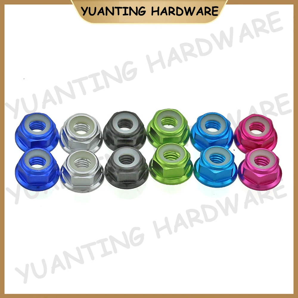 Yiqianyuan M2 ถึง M8 6 # -32 8 # -32 UNC อลูมิเนียมอัลลอยด์ไนลอนใส่ Self-locking FLANGE NUTS Multi-สี RC รถอุปกรณ์เสริม
