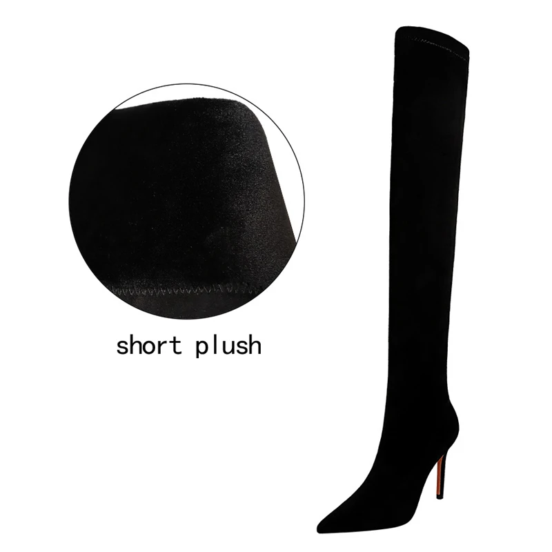 BIGTREE Fashion Simple Winter Women\'s Boots Slim High Heel  Short Plush Winter Warmth Sexy Nightclub Skinny Over Knee Boots