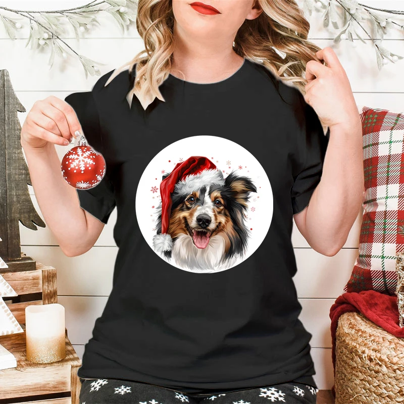 Cute Gift for Dog Lover Christmas T-shirts Kawaii Cartoon Animals Festive Fashion Casual Tops Santa Dog Avatar Funny T Shirts