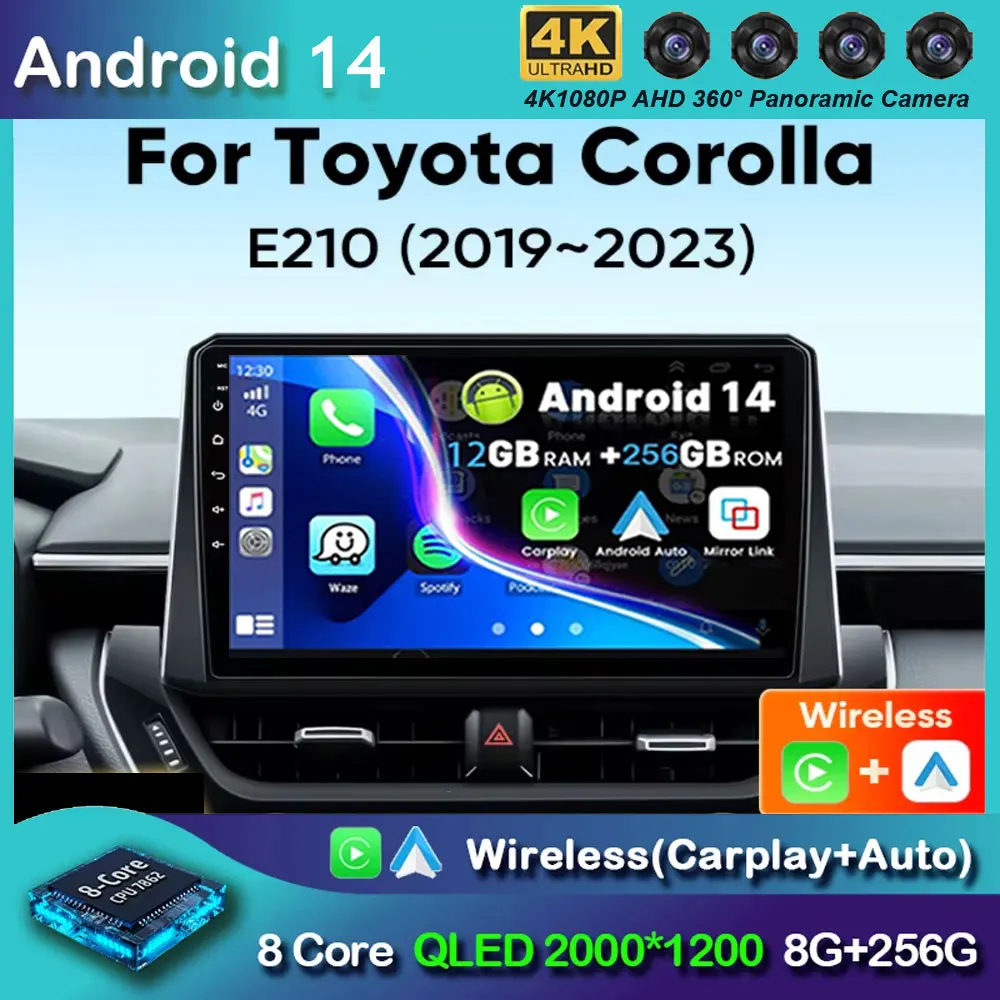 Android 14 Multimedia Player For Toyota Corolla 12 Cross 2019 - 2022 Carplay Android Auto Car Radio Stereo 4G Wifi GPS DSP BT