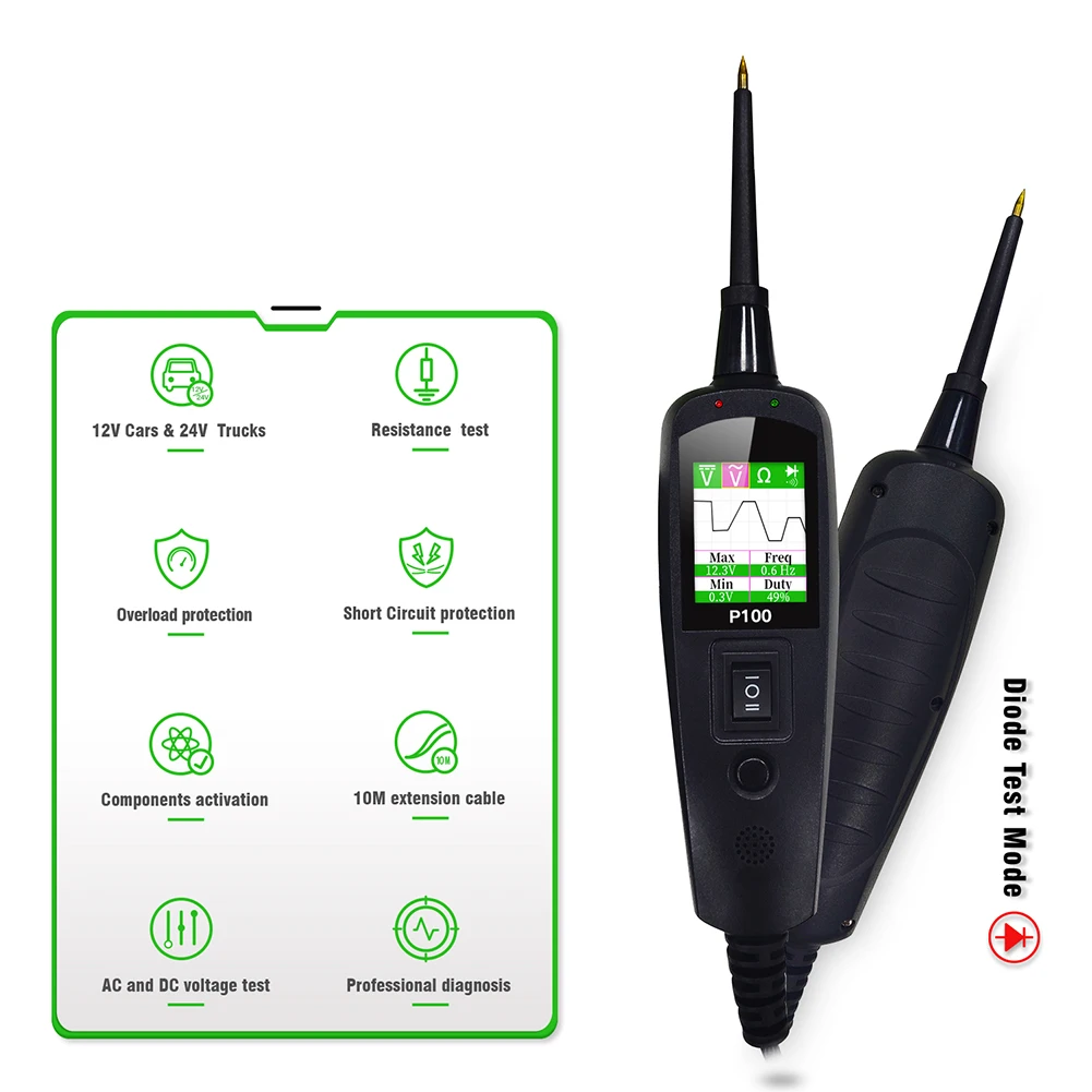 Power Detection Tool for Automotive Circuits Determine DC/AC Voltage Multi Languages Support Bad Ground Contacts Detection