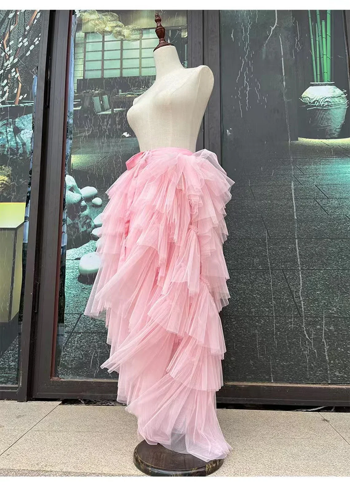 HOBBY Baby Pink Tulle Dress Ruffled High Low Long Evening Skirt Custom Made Ever Pretty Prom Skirt Free Shipping Skirts