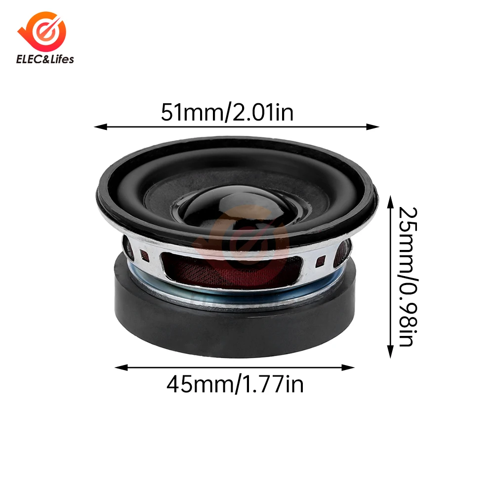 1Pcs 52mm 2 Inch Audio Portable Speaker 4 Ohm 5-6W Full Range Hifi Bass Altavoz loudSpeaker Home Theater Sound System DIY